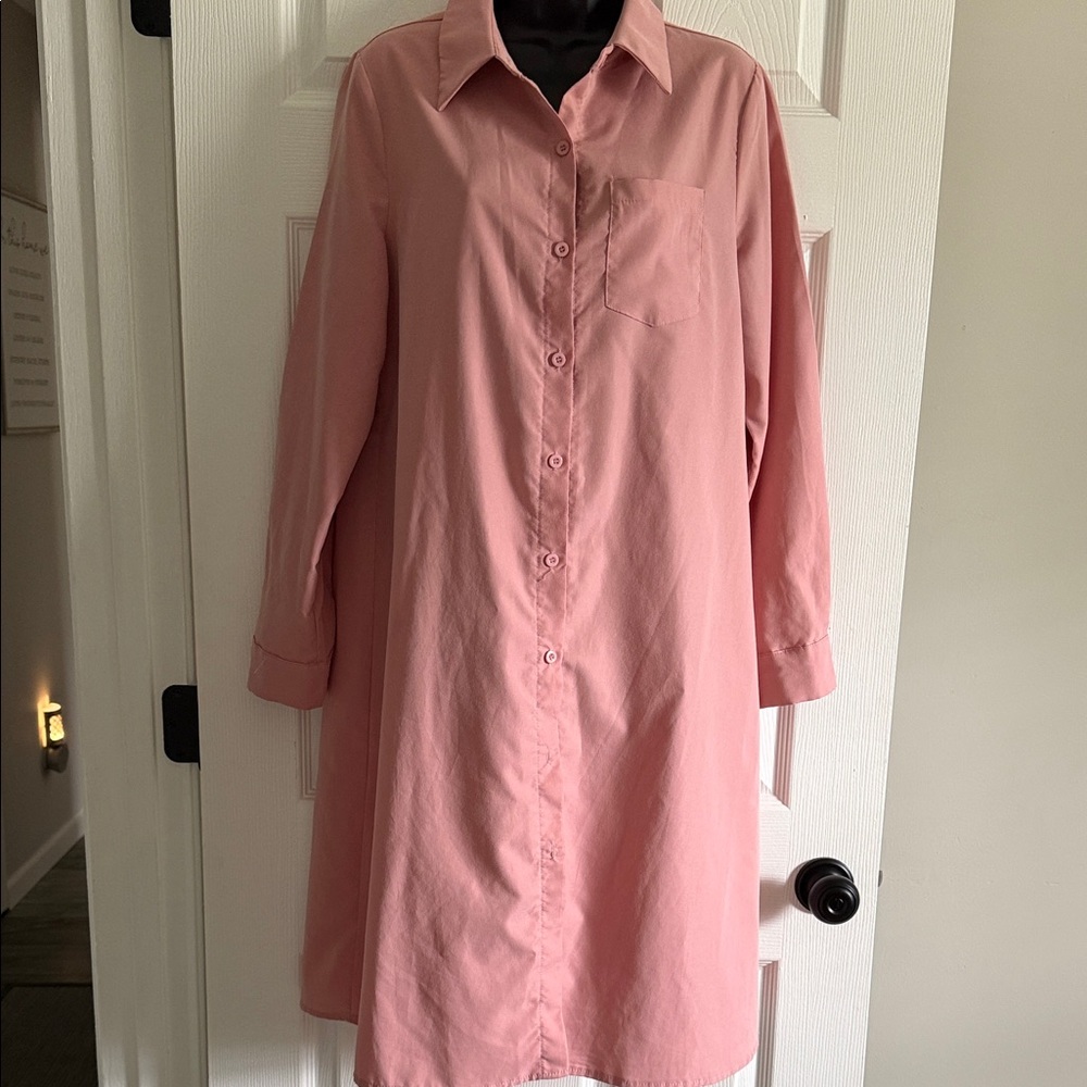 SHEIN Rose Pink Long-Sleeve Button Front Shirt Dress